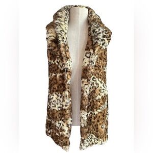 Alice + Olivia Super Soft Brown Leopard Faux Fur Dbl Collar Vest w/Pockets Sz M